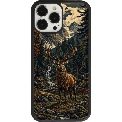 iPhone 13 Pro Max Case Hülle - Silikon schwarz Linocut Reh