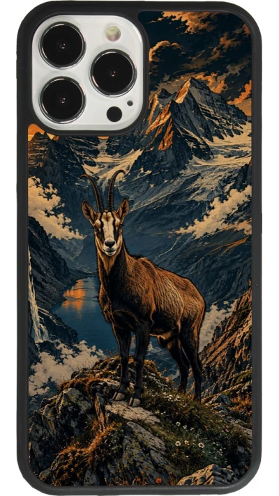 Coque iPhone 13 Pro Max - Silicone rigide noir Linocut Chamois