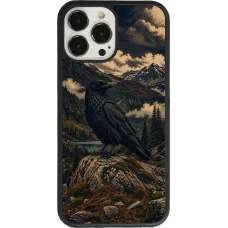Coque iPhone 13 Pro Max - Silicone rigide noir Linocut Grand Corbeau