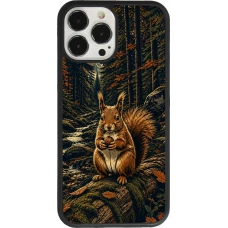 Coque iPhone 13 Pro Max - Silicone rigide noir Linocut Ecureuil