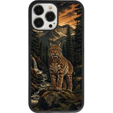 Coque iPhone 13 Pro Max - Silicone rigide noir Linocut Lynx