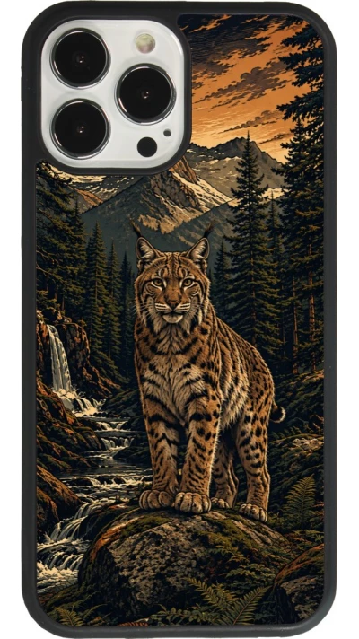 Coque iPhone 13 Pro Max - Silicone rigide noir Linocut Lynx