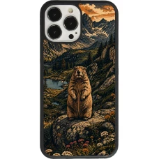 Coque iPhone 13 Pro Max - Silicone rigide noir Linocut Marmotte