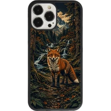 Coque iPhone 13 Pro Max - Silicone rigide noir Linocut Renard