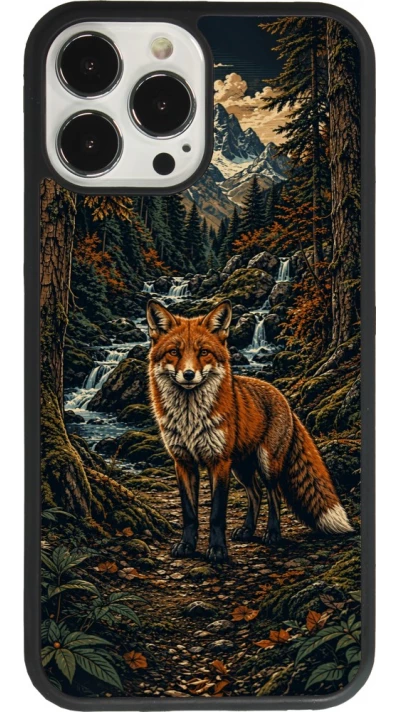 Coque iPhone 13 Pro Max - Silicone rigide noir Linocut Renard