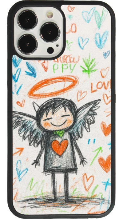 Coque iPhone 13 Pro Max - Silicone rigide noir Little Angel Sketch Love