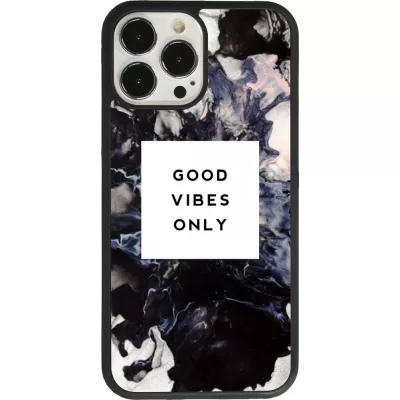 Coque iPhone 13 Pro Max - Silicone rigide noir Marble Good Vibes Only