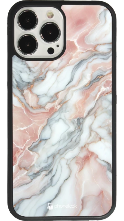 Coque iPhone 13 Pro Max - Silicone rigide noir Marbre Rose Lumineux