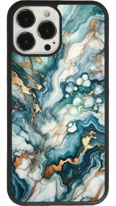 Coque iPhone 13 Pro Max - Silicone rigide noir Marbre Vert Bleu Doré