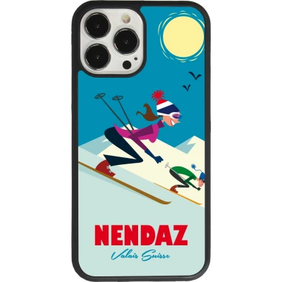 Coque iPhone 13 Pro Max - Silicone rigide noir Nendaz Ski Downhill