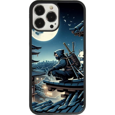 Coque iPhone 13 Pro Max - Silicone rigide noir Ninja sous la lune