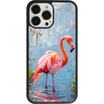 iPhone 13 Pro Max Case Hülle - Silikon schwarz Paint Flamingo