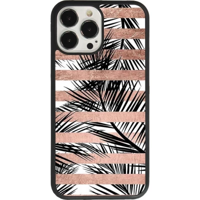 iPhone 13 Pro Max Case Hülle - Silikon schwarz Palm trees gold stripes