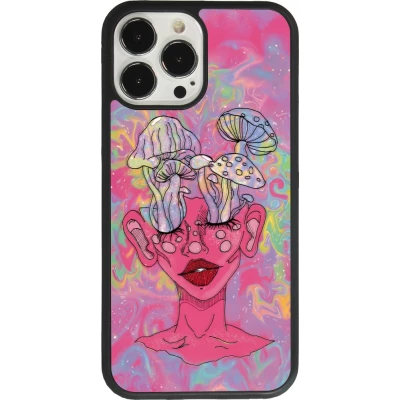 iPhone 13 Pro Max Case Hülle - Silikon schwarz Psychedelic pink mushroom