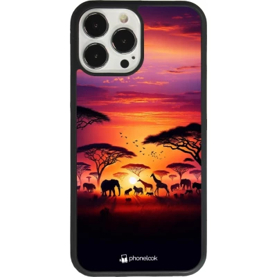 iPhone 13 Pro Max Case Hülle - Silikon schwarz Safari Sonnenuntergang Wildtiere