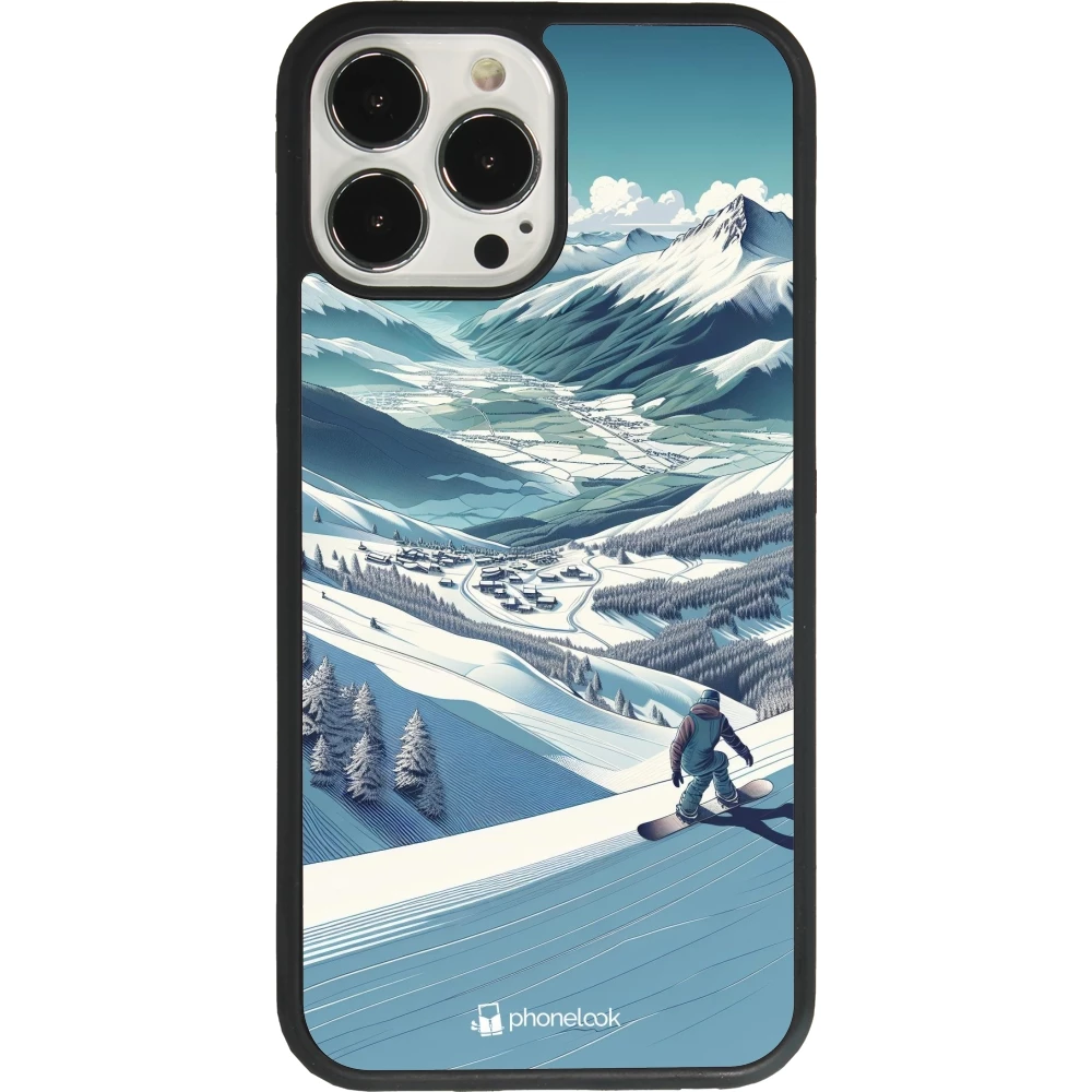 iPhone 13 Pro Max Case Hülle - Silikon schwarz Snowboarder Berg