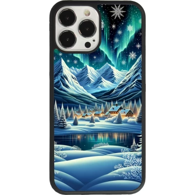 iPhone 13 Pro Max Case Hülle - Silikon schwarz Verschneites Bergdorf am See in der Nacht