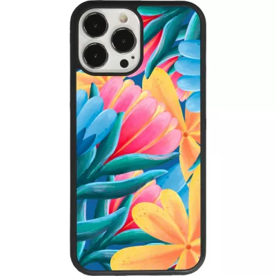 iPhone 13 Pro Max Case Hülle - Silikon schwarz Spring 23 colorful flowers