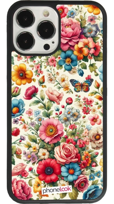 Coque iPhone 13 Pro Max - Silicone rigide noir Spring 25 printemps fleuri