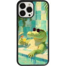 Coque iPhone 13 Pro Max - Silicone rigide noir Crocodile in the swimming pool Summer 2026