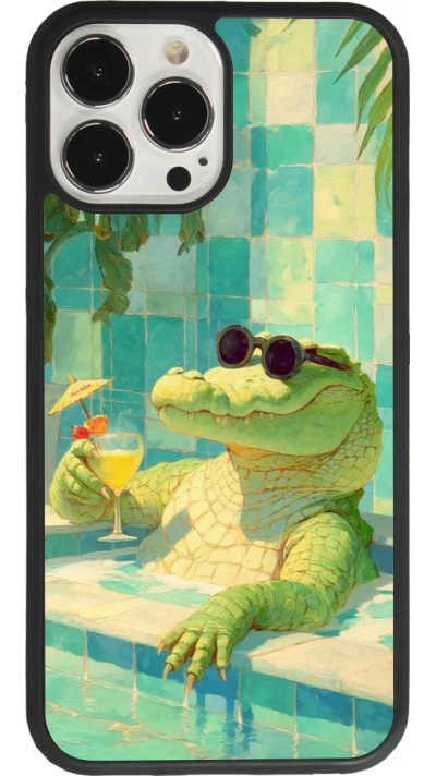 Coque iPhone 13 Pro Max - Silicone rigide noir Crocodile in the swimming pool Summer 2026