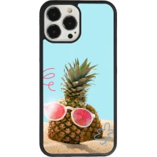 Coque iPhone 13 Pro Max - Silicone rigide noir Pineapple with glasses Summer 2026