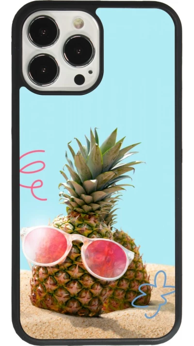 Coque iPhone 13 Pro Max - Silicone rigide noir Pineapple with glasses Summer 2026