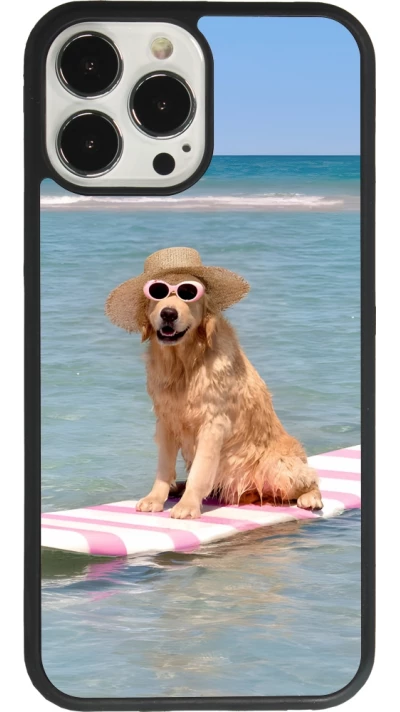 Coque iPhone 13 Pro Max - Silicone rigide noir Summer Dog on Paddle