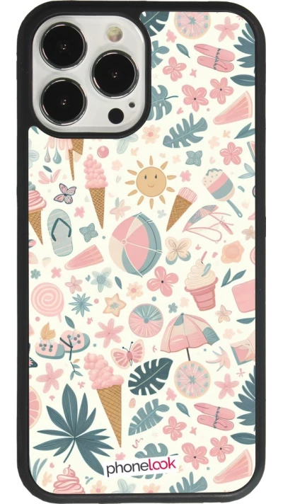 Coque iPhone 13 Pro Max - Silicone rigide noir Summer Pink Pattern