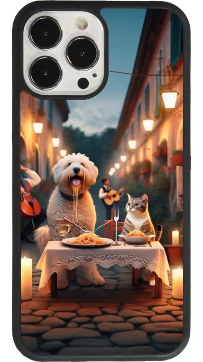 iPhone 13 Pro Max Case Hülle - Silikon schwarz Valentin 2024 Hund & Katze Kerzenlicht