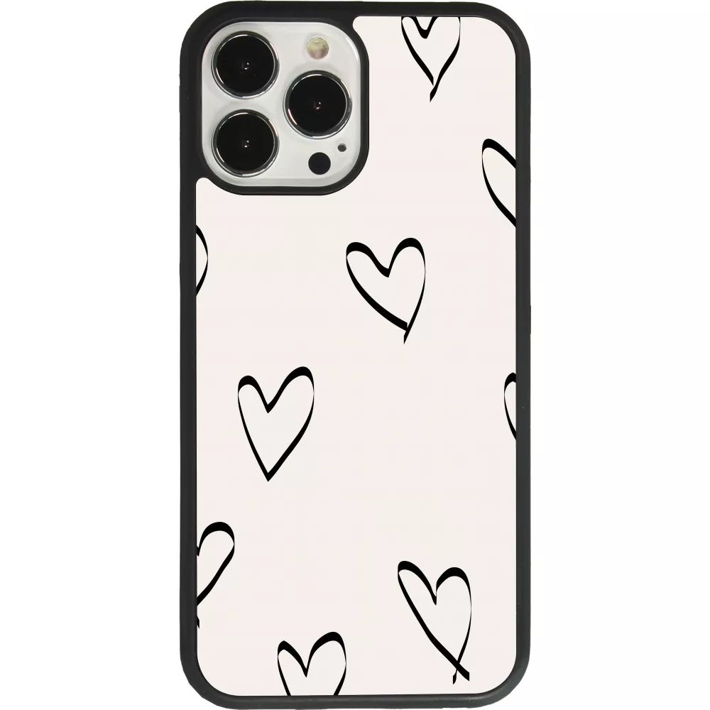Coque iPhone 13 Pro Max - Silicone rigide noir Valentine 2023 minimalist hearts