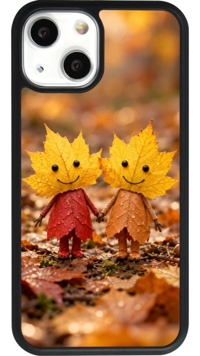 Coque iPhone 13 mini - Silicone rigide noir Autumn 26 Couple of leaves