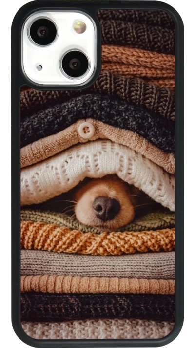 Coque iPhone 13 mini - Silicone rigide noir Autumn 26 Dog under the covers