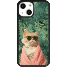 iPhone 13 mini Case Hülle - Silikon schwarz Cat Summer Palms