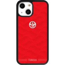 Coque iPhone 13 mini - Silicone rigide noir Maillot de football Tunisie 2026 personnalisable