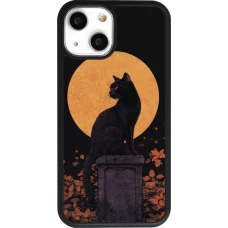 Coque iPhone 13 mini - Silicone rigide noir Halloween 2026 Cat Art Nouveau