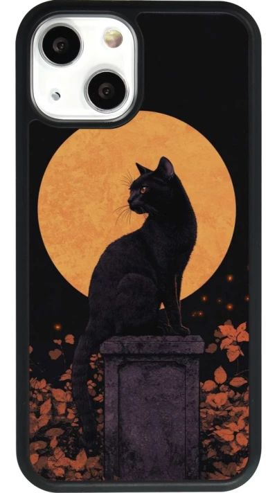 Coque iPhone 13 mini - Silicone rigide noir Halloween 2026 Cat Art Nouveau