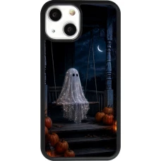 Coque iPhone 13 mini - Silicone rigide noir Halloween 2026 Ghost on a swing
