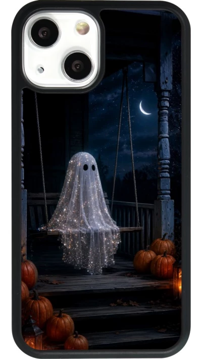 Coque iPhone 13 mini - Silicone rigide noir Halloween 2026 Ghost on a swing