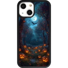 Coque iPhone 13 mini - Silicone rigide noir Halloween 2026 Road of Pumpkins