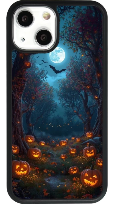 Coque iPhone 13 mini - Silicone rigide noir Halloween 2026 Road of Pumpkins