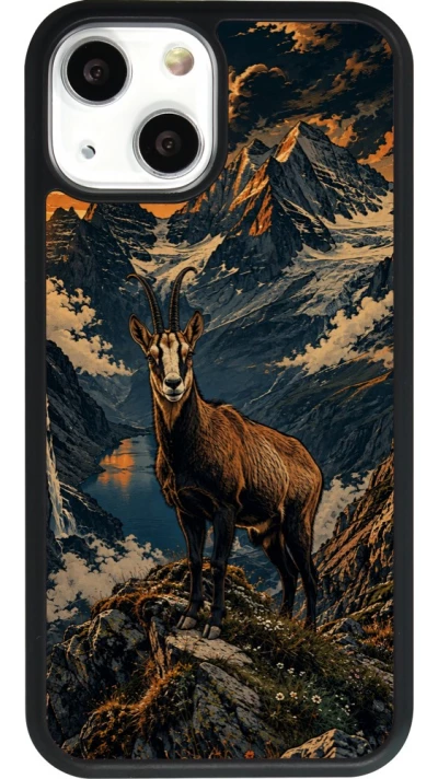 Coque iPhone 13 mini - Silicone rigide noir Linocut Chamois