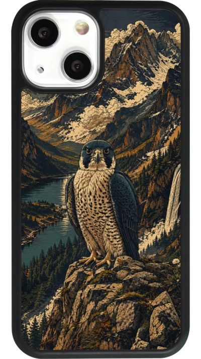 Coque iPhone 13 mini - Silicone rigide noir Linocut Faucun pèlerin