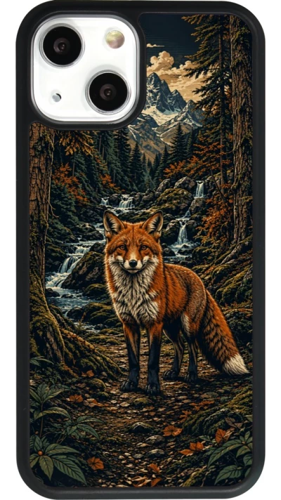 Coque iPhone 13 mini - Silicone rigide noir Linocut Renard