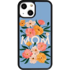 Coque iPhone 13 mini - Silicone rigide noir Mom 2026 Flowers