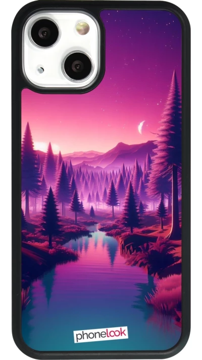 Coque iPhone 13 mini - Silicone rigide noir Paysage Violet-Rose