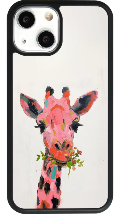 Coque iPhone 13 mini - Silicone rigide noir Pink Girafe Paint