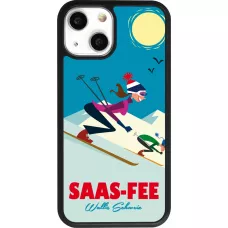 Coque iPhone 13 mini - Silicone rigide noir Saas-Fee Ski Downhill