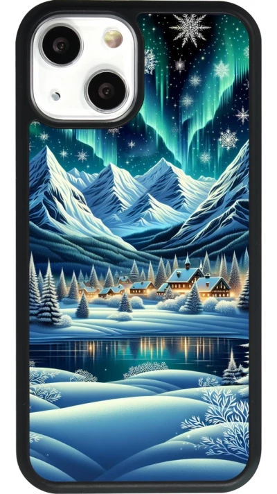 iPhone 13 mini Case Hülle - Silikon schwarz Verschneites Bergdorf am See in der Nacht