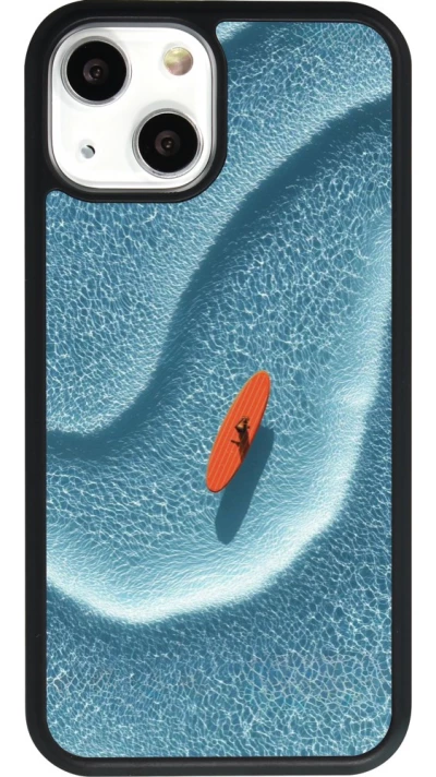 Coque iPhone 13 mini - Silicone rigide noir Orange surf Summer 2026